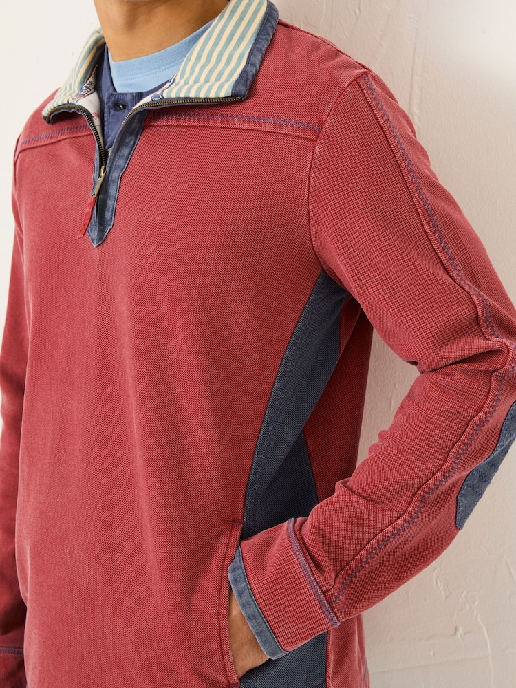 FatFace Red 100% Cotton Airlie Panel Quarter Zip Sweat Top - Image 3 of 5