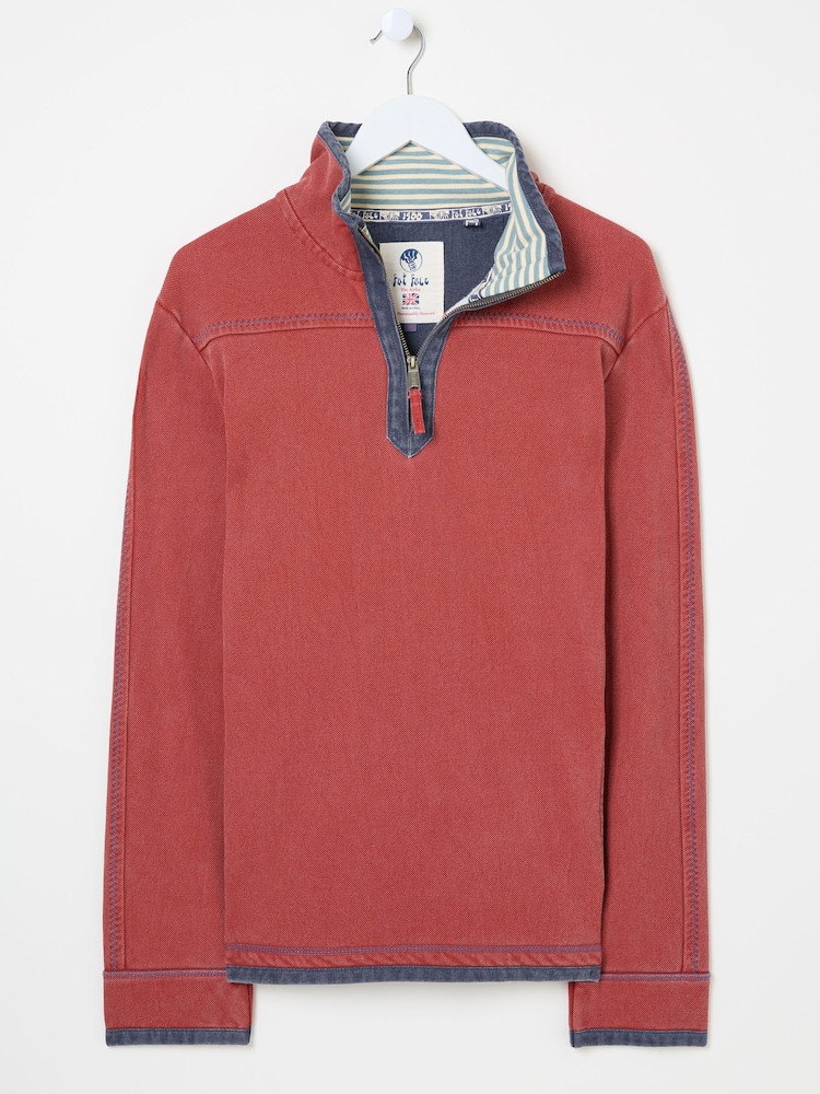 FatFace Red 100% Cotton Airlie Panel Quarter Zip Sweat Top - Image 5 of 5
