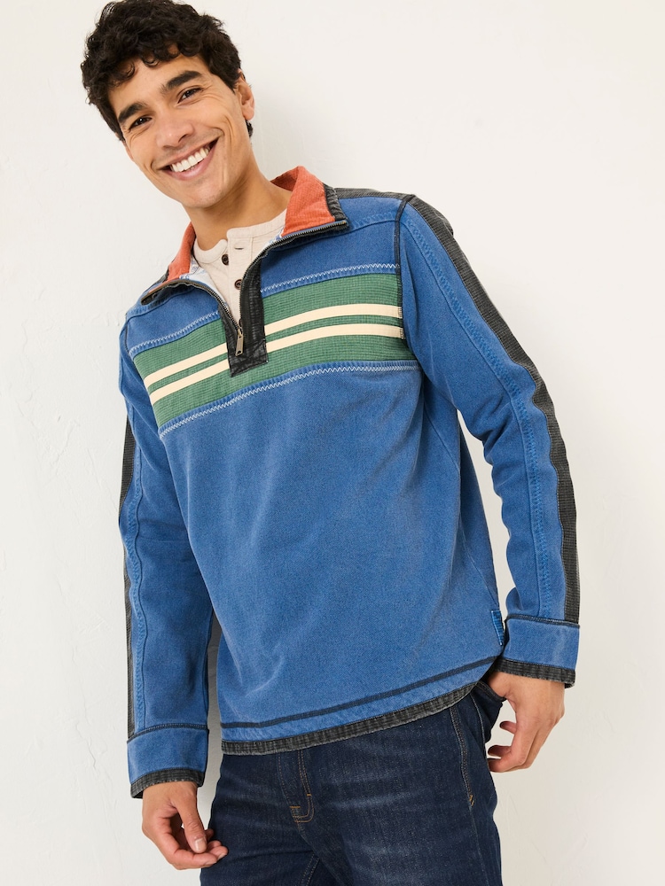 FatFace Blue Denim 100% Cotton Airlie Panel Sweat Top - Image 1 of 8