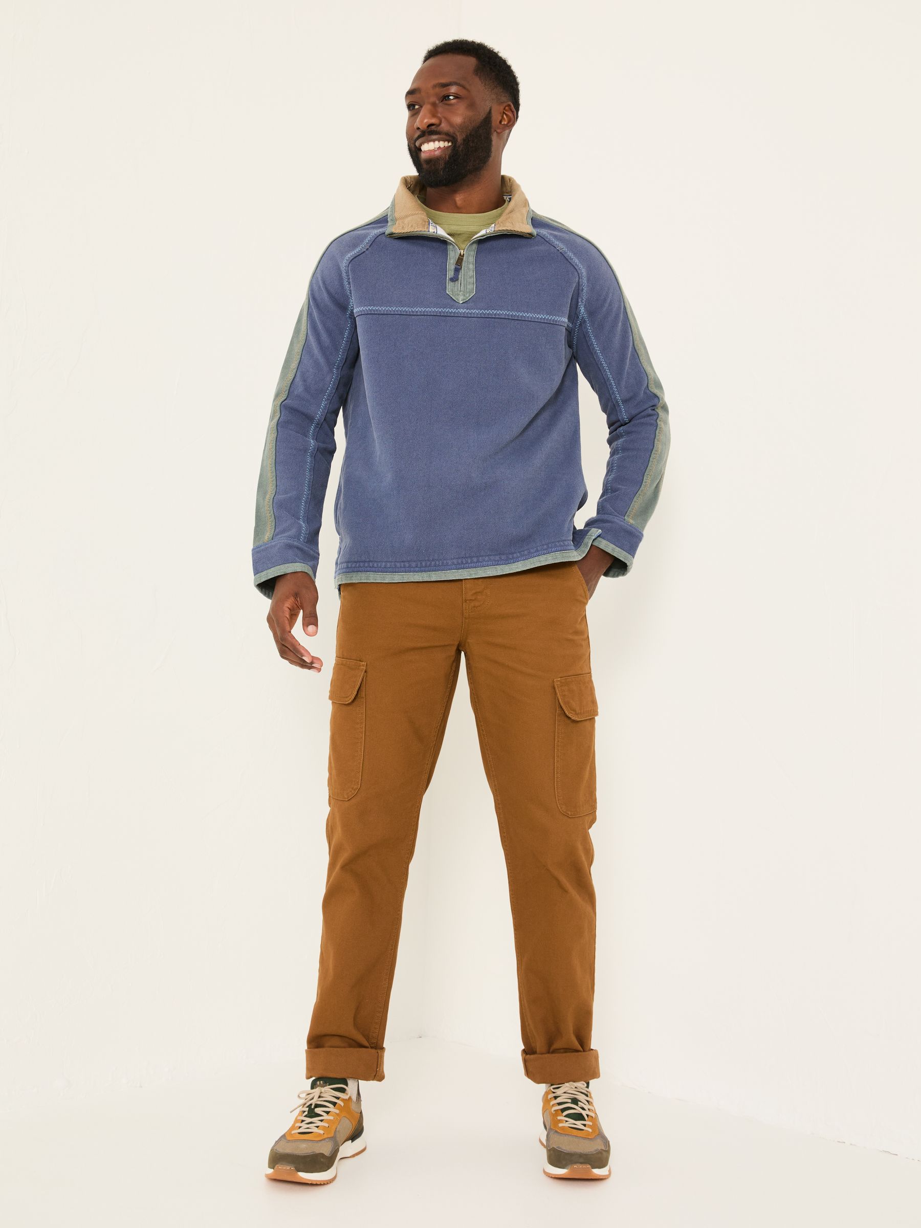 Buy FatFace French Navy 100% Cotton Airlie Panel Quarter Zip Sweat