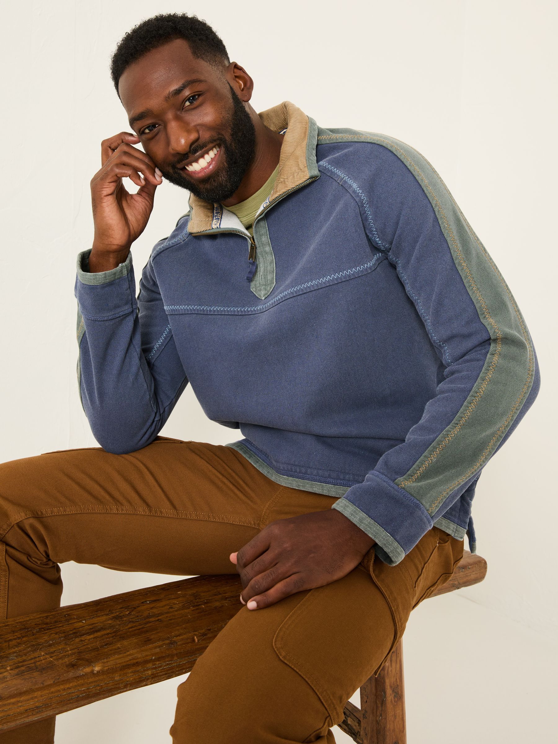 Buy FatFace French Navy 100% Cotton Airlie Panel Quarter Zip Sweat