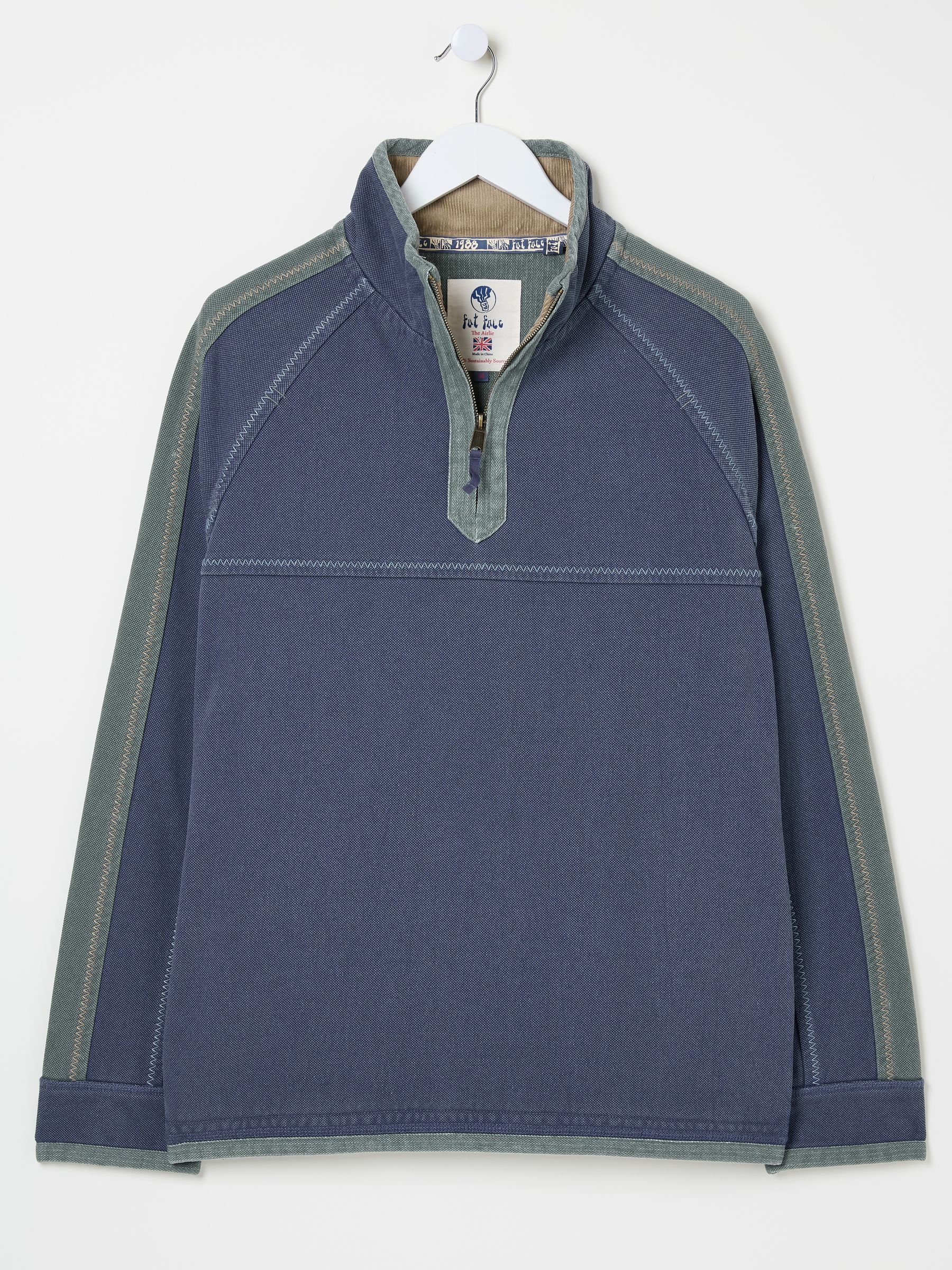 Buy FatFace French Navy 100% Cotton Airlie Panel Quarter Zip Sweat