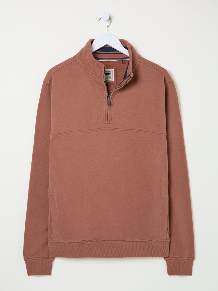 FatFace Brooke Rust Brown Half Neck Sweatshirt - Image 6 of 6
