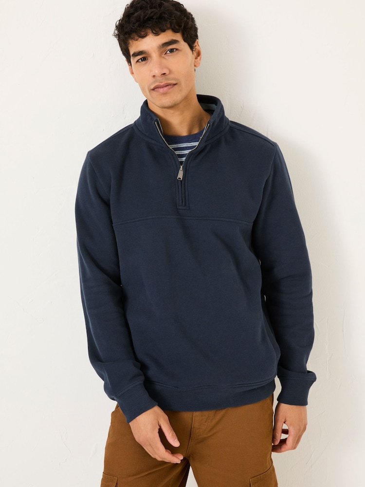 Marineblau - FatFace Sweatshirt mit kurzem Reissverschluss - Bild 1 von 7 Marineblau - FatFace Sweatshirt mit kurzem Reissverschluss - Bild 1 von 7