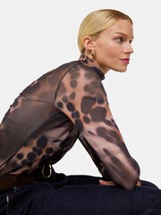Whistles Animal Print Misty Mesh Top - Image 4 of 5