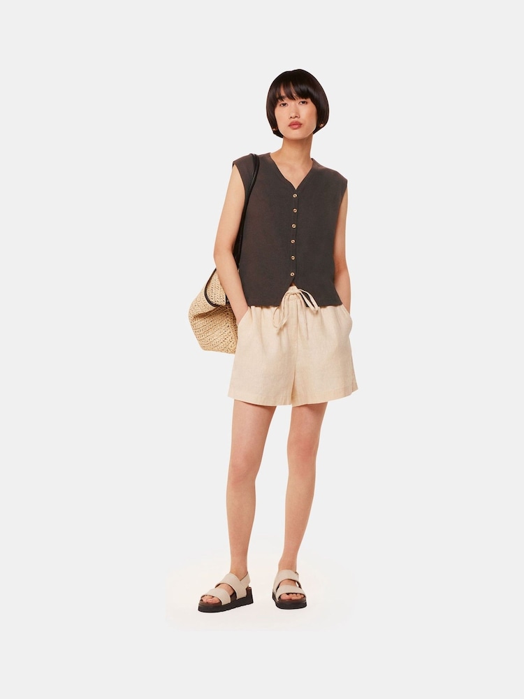 Whistles Brown Linen Button Front Waistcoat - Image 1 of 5 Whistles Brown Linen Button Front Waistcoat - Image 1 of 5