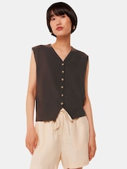 Whistles Brown Linen Button Front Waistcoat - Image 3 of 5