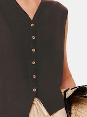 Whistles Brown Linen Button Front Waistcoat - Image 4 of 5