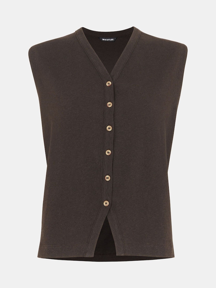 Whistles Brown Linen Button Front Waistcoat - Image 5 of 5