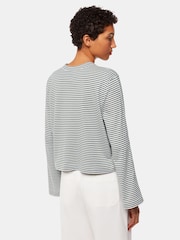 Whistles Green Stripe Crop Long Sleeve 100% Cotton T-Shirt - Image 2 of 5