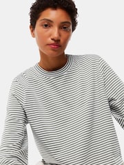 Whistles Green Stripe Crop Long Sleeve 100% Cotton T-Shirt - Image 4 of 5