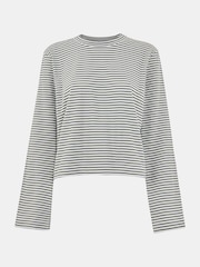 Whistles Green Stripe Crop Long Sleeve 100% Cotton T-Shirt - Image 5 of 5