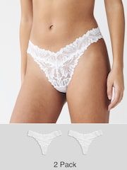 White Thong Ultimate Comfort Lace Knickers 2 Pack - Image 1 of 5