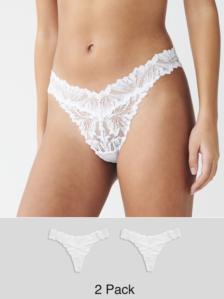 White Thong Ultimate Comfort Lace Knickers 2 Pack - Image 1 of 5