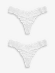White Thong Ultimate Comfort Lace Knickers 2 Pack - Image 4 of 5