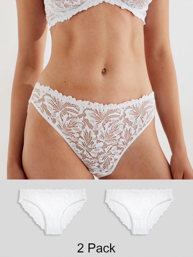 White High Leg Ultimate Comfort Lace Knickers 2 Pack - Image 1 of 6