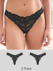 Black Thong Ultimate Comfort Lace Knickers 2 Pack - Image 1 of 4