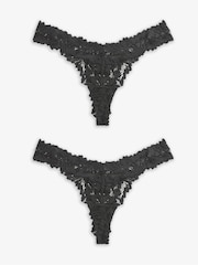 Black Thong Ultimate Comfort Lace Knickers 2 Pack - Image 4 of 4