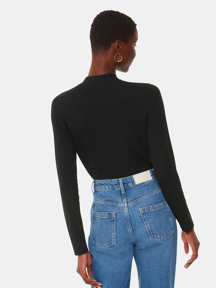 Whistles Black Ruched Front Detail Jersey Top - Image 2 of 5