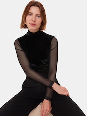 Whistles Black Mesh Sleeve Top - Image 1 of 5