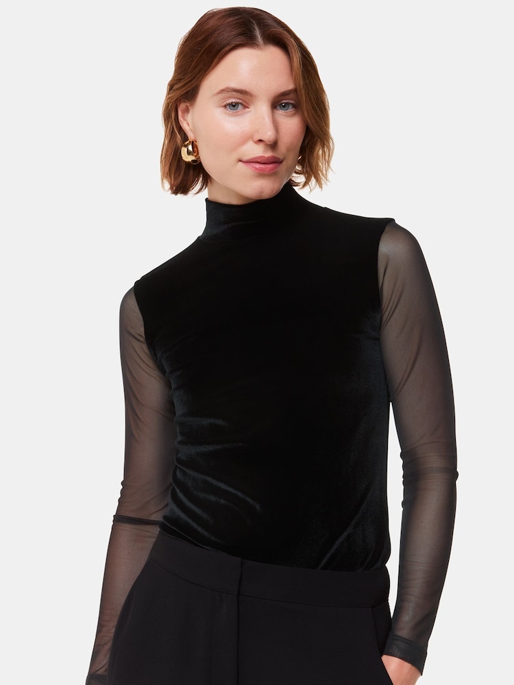 Whistles Black Mesh Sleeve Top - Image 2 of 5