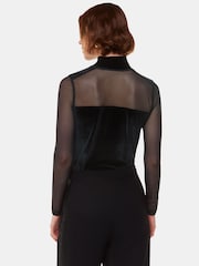 Whistles Black Mesh Sleeve Top - Image 3 of 5