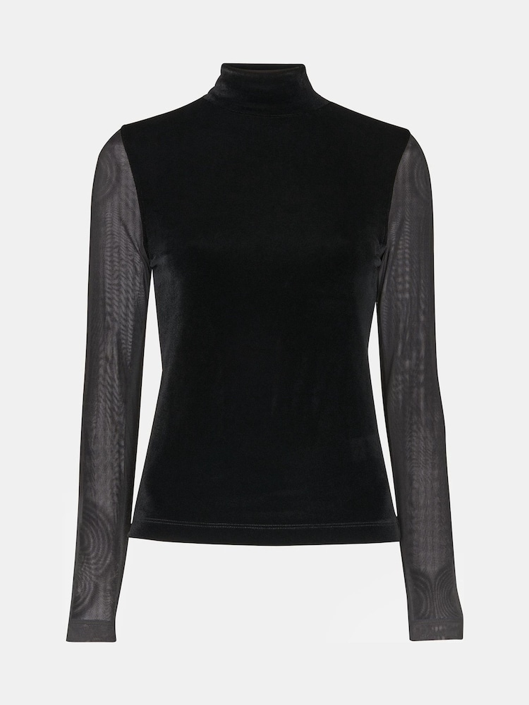 Whistles Black Mesh Sleeve Top - Image 5 of 5