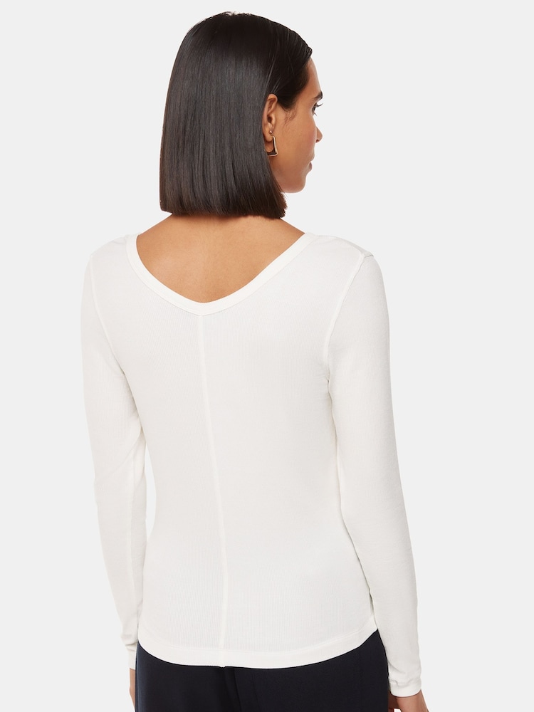 Whistles White Essential Ribbed V-Neck T-Shirt - Image 2 of 5 Whistles White Essential Ribbed V-Neck T-Shirt - Image 2 of 5