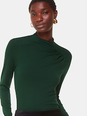 Whistles Green Ruched Front Detail Jersey Top - Image 1 of 5