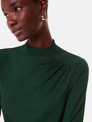Whistles Green Ruched Front Detail Jersey Top - Image 4 of 5