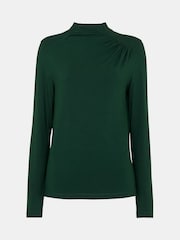 Whistles Green Ruched Front Detail Jersey Top - Image 5 of 5