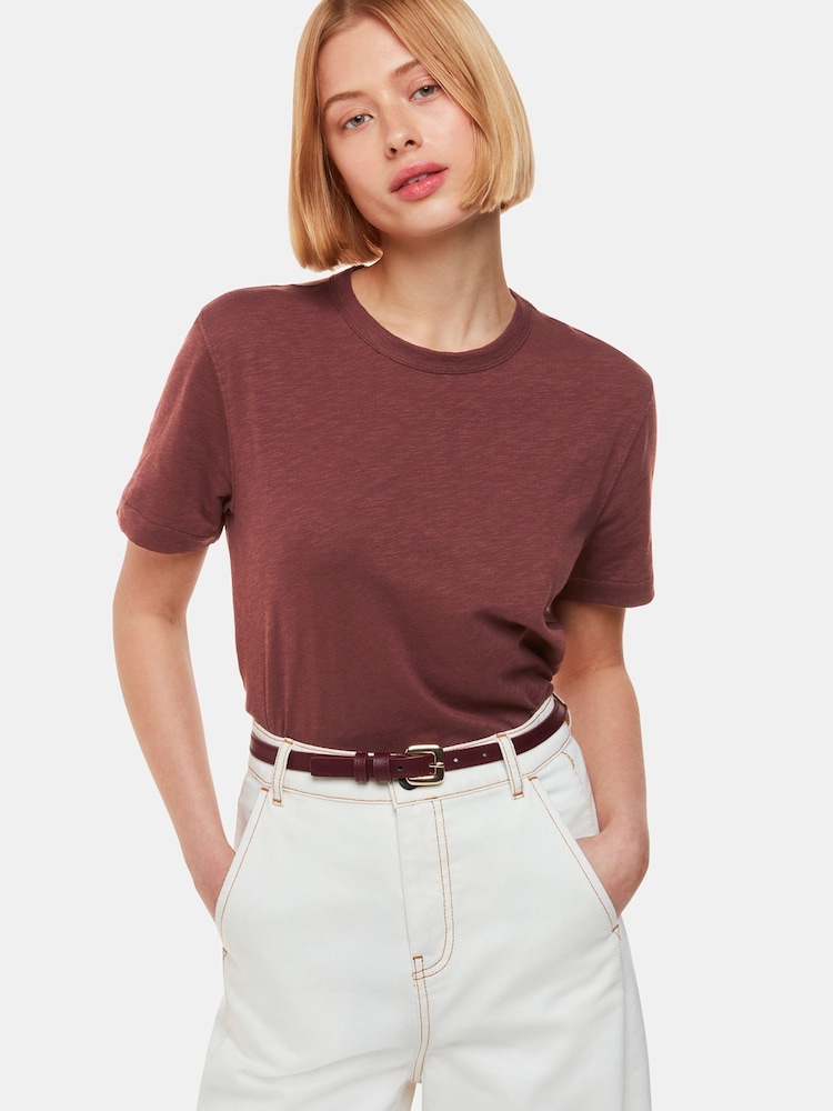 Whistles Brown Whistles Emily Ultimate 100% Cotton Brown T-Shirt - Image 1 of 5