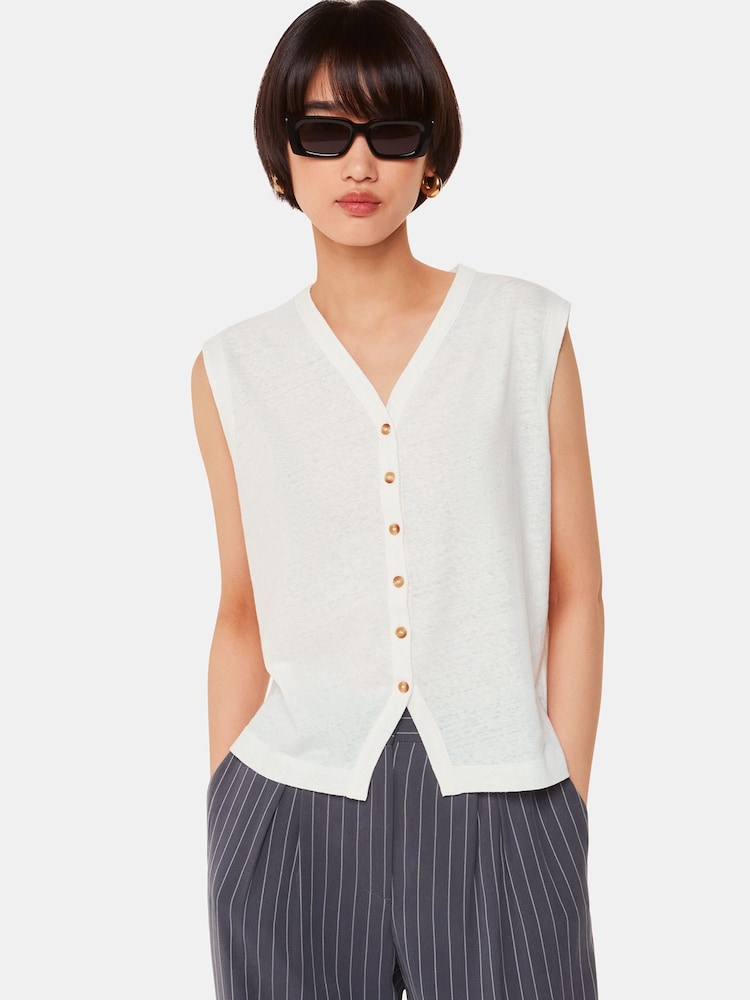 Whistles White Linen Button Front Waistcoat - Image 1 of 5