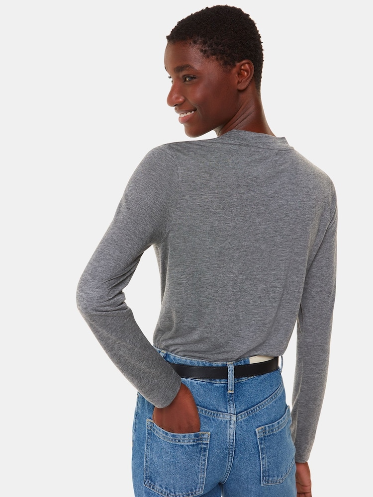 Whistles Grey Wool Blend Crew Neck Top - Image 2 of 5