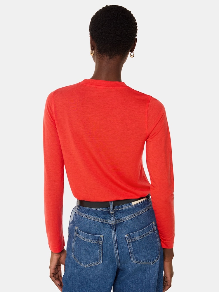 Whistles Red Wool Blend Crew Neck Top - Image 2 of 5 Whistles Red Wool Blend Crew Neck Top - Image 2 of 5