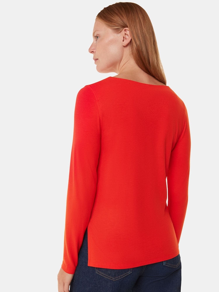 Whistles Red Slim Straight Neck Jersey Top - Image 2 of 5