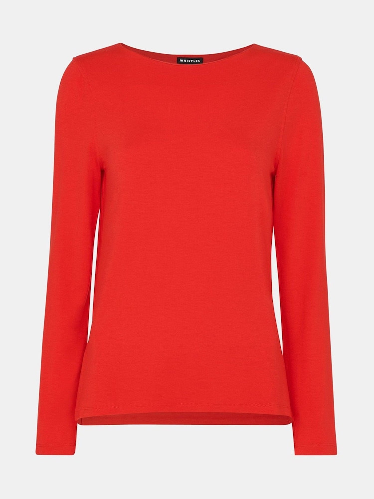 Whistles Red Slim Straight Neck Jersey Top - Image 5 of 5