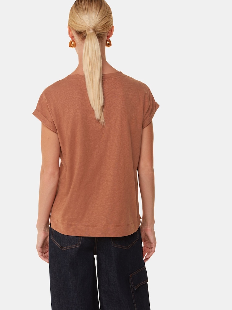 Whistles Willa V-Neck Cap Sleeve Brown T-Shirt - Image 2 of 5