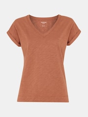 Whistles Willa V-Neck Cap Sleeve Brown T-Shirt - Image 5 of 5