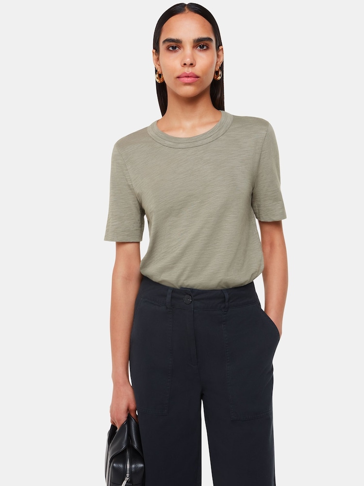 Whistles Green Whistles Green Rosa Double Trim 100% Cotton T-Shirt - Image 1 of 5 Whistles Green Whistles Green Rosa Double Trim 100% Cotton T-Shirt - Image 1 of 5