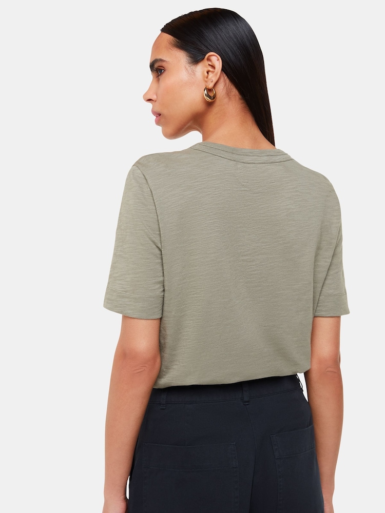 Whistles Green Whistles Green Rosa Double Trim 100% Cotton T-Shirt - Image 2 of 5