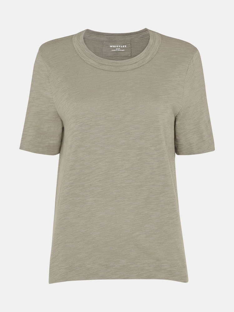 Whistles Green Whistles Green Rosa Double Trim 100% Cotton T-Shirt - Image 5 of 5