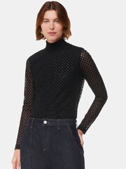 Whistles Black Checked Flocked Mesh Top - Image 1 of 5