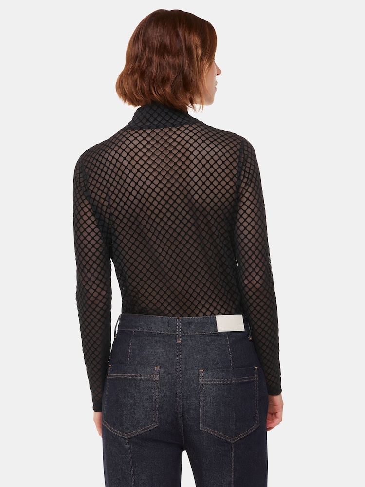 Whistles Black Checked Flocked Mesh Top - Image 2 of 5 Whistles Black Checked Flocked Mesh Top - Image 2 of 5