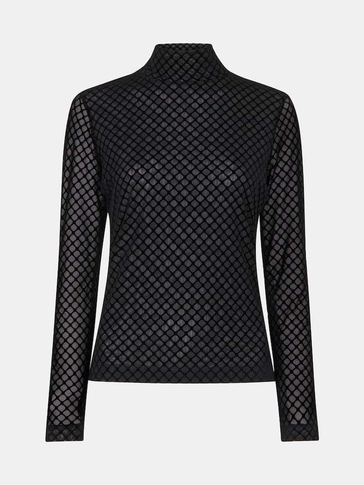 Whistles Black Checked Flocked Mesh Top - Image 5 of 5