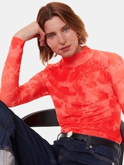 Whistles Red Blurred Blooms Mesh Top - Image 1 of 5