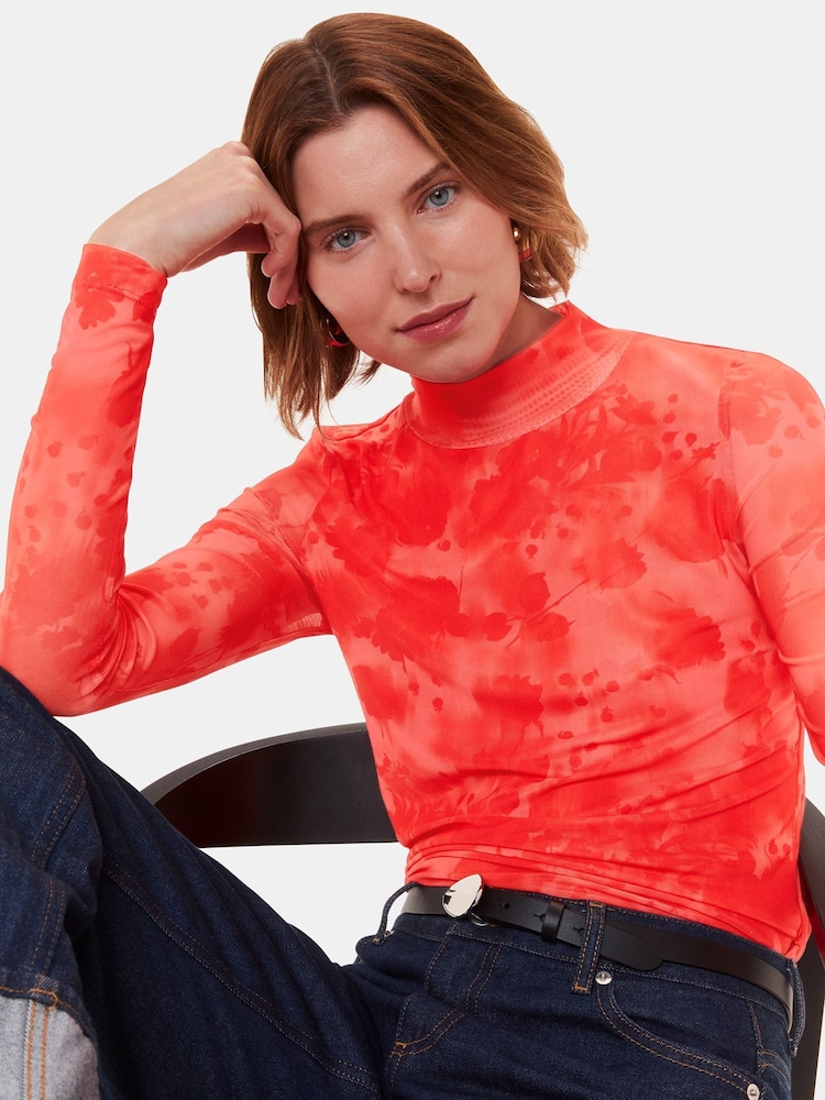 Whistles Red Blurred Blooms Mesh Top - Image 1 of 5 Whistles Red Blurred Blooms Mesh Top - Image 1 of 5