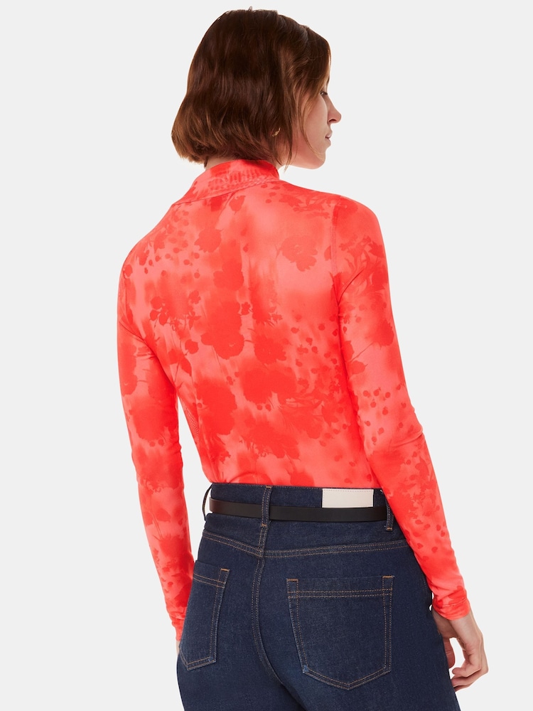 Whistles Red Blurred Blooms Mesh Top - Image 2 of 5 Whistles Red Blurred Blooms Mesh Top - Image 2 of 5