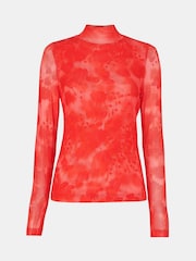 Whistles Red Blurred Blooms Mesh Top - Image 5 of 5