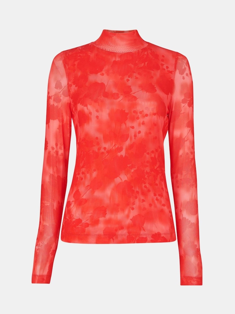 Whistles Red Blurred Blooms Mesh Top - Image 5 of 5 Whistles Red Blurred Blooms Mesh Top - Image 5 of 5